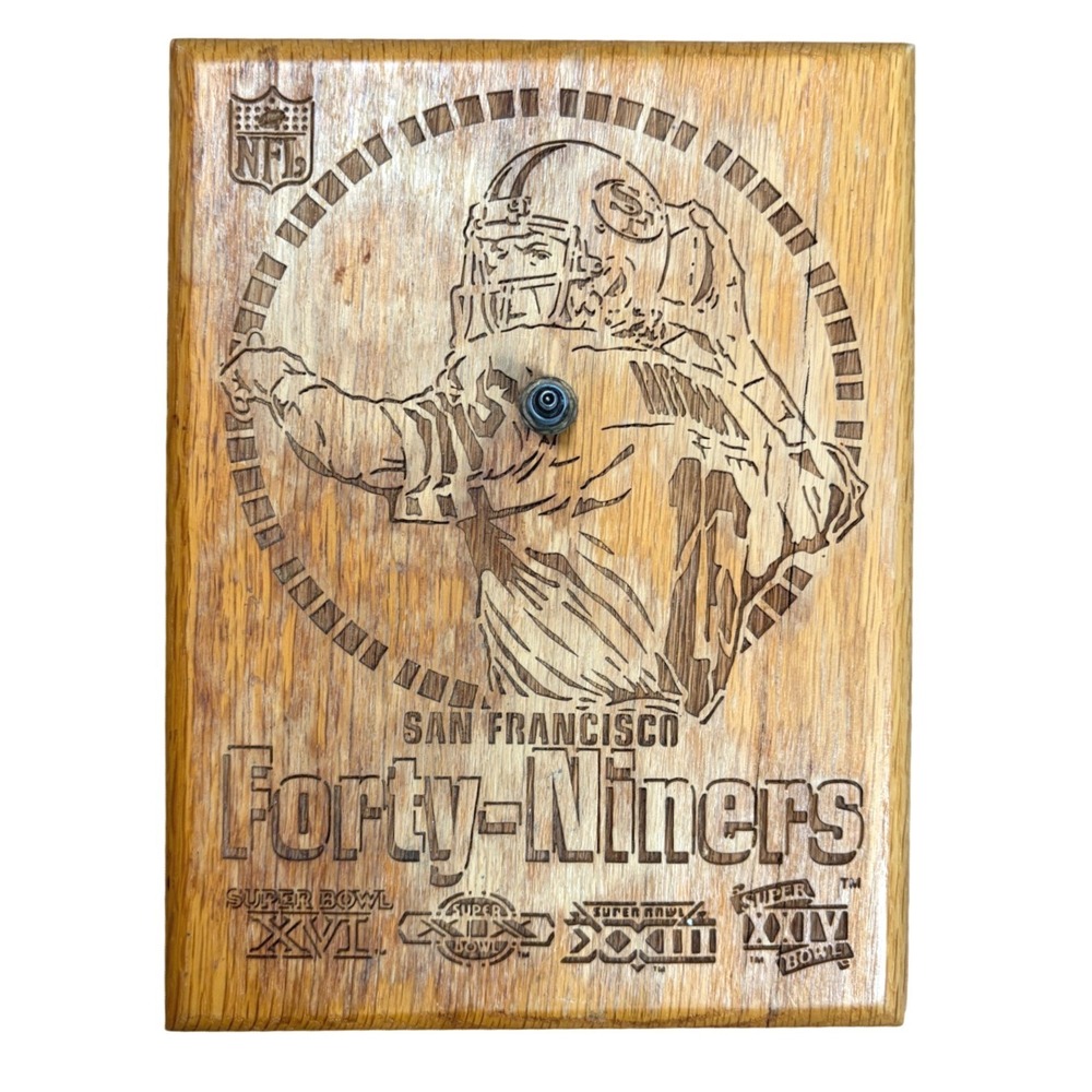 Vintage San Francisco‎ 49ers Engraved Wood Wall Clock Plaque Super Bowl XVI-XXIV